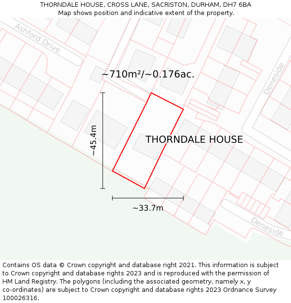 THORNDALE HOUSE, CROSS LANE, SACRISTON, DURHAM, DH7 6BA: Plot and title map