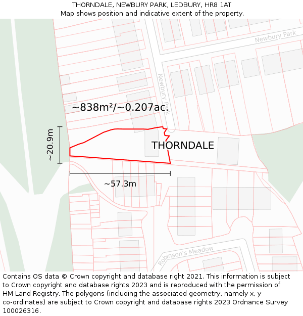 THORNDALE, NEWBURY PARK, LEDBURY, HR8 1AT: Plot and title map