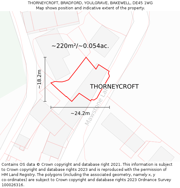 THORNEYCROFT, BRADFORD, YOULGRAVE, BAKEWELL, DE45 1WG: Plot and title map