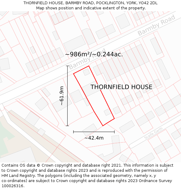 THORNFIELD HOUSE, BARMBY ROAD, POCKLINGTON, YORK, YO42 2DL: Plot and title map