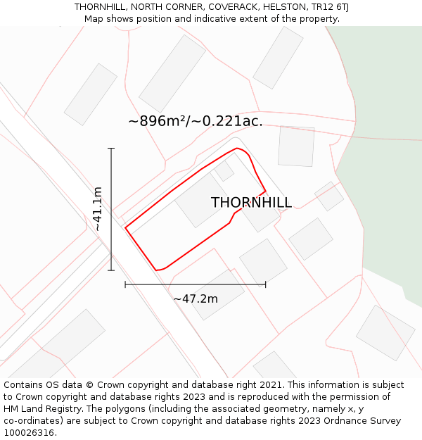 THORNHILL, NORTH CORNER, COVERACK, HELSTON, TR12 6TJ: Plot and title map