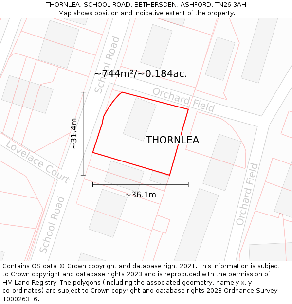 THORNLEA, SCHOOL ROAD, BETHERSDEN, ASHFORD, TN26 3AH: Plot and title map