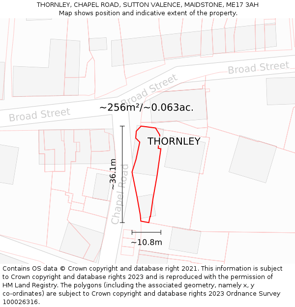 THORNLEY, CHAPEL ROAD, SUTTON VALENCE, MAIDSTONE, ME17 3AH: Plot and title map