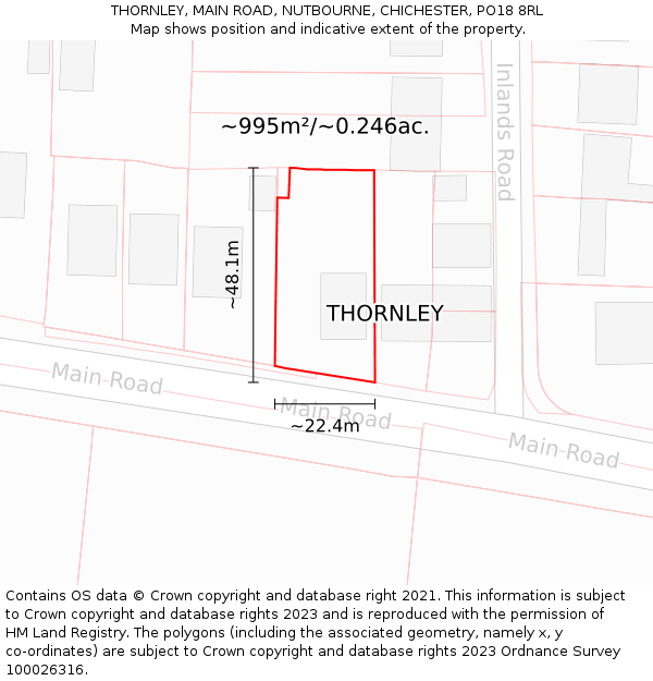 THORNLEY, MAIN ROAD, NUTBOURNE, CHICHESTER, PO18 8RL: Plot and title map