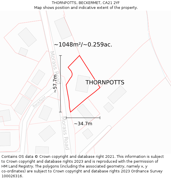 THORNPOTTS, BECKERMET, CA21 2YF: Plot and title map