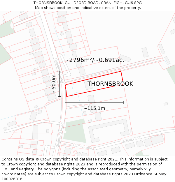 THORNSBROOK, GUILDFORD ROAD, CRANLEIGH, GU6 8PG: Plot and title map