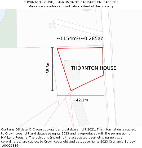 THORNTON HOUSE, LLANPUMSAINT, CARMARTHEN, SA33 6BS: Plot and title map