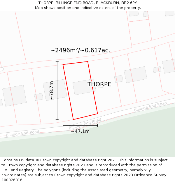 THORPE, BILLINGE END ROAD, BLACKBURN, BB2 6PY: Plot and title map