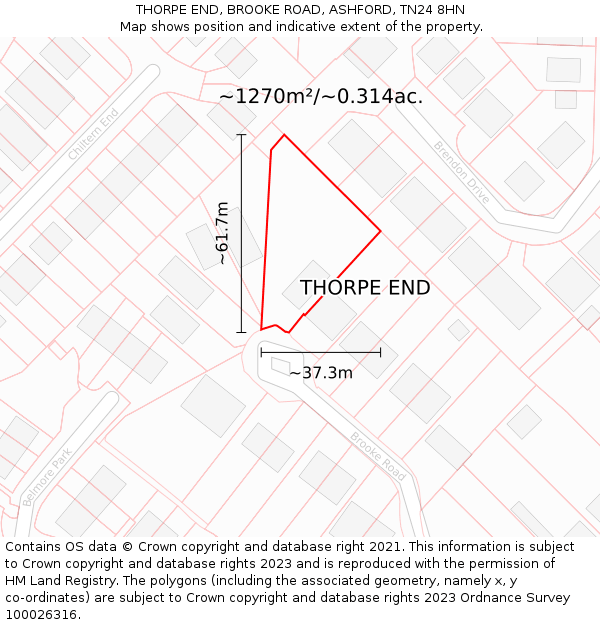 THORPE END, BROOKE ROAD, ASHFORD, TN24 8HN: Plot and title map
