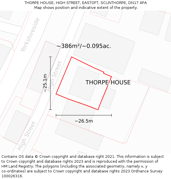 THORPE HOUSE, HIGH STREET, EASTOFT, SCUNTHORPE, DN17 4PA: Plot and title map