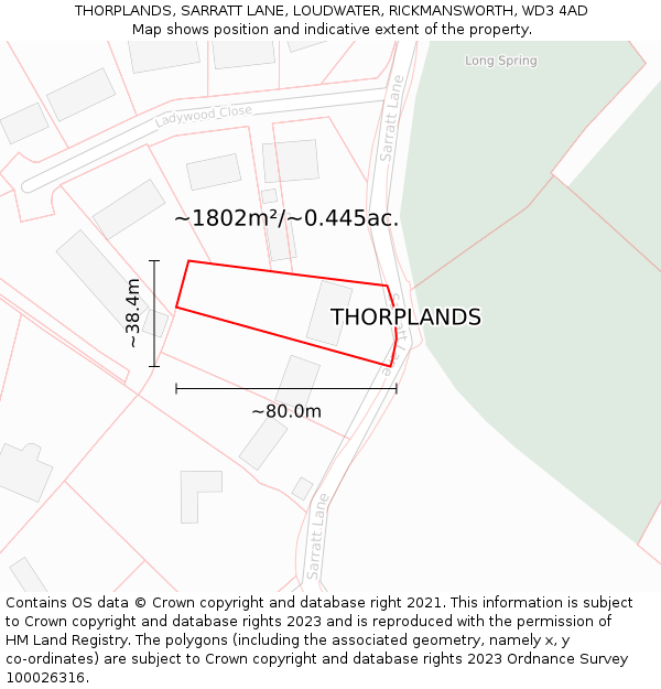 THORPLANDS, SARRATT LANE, LOUDWATER, RICKMANSWORTH, WD3 4AD: Plot and title map