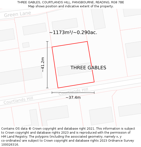 THREE GABLES, COURTLANDS HILL, PANGBOURNE, READING, RG8 7BE: Plot and title map