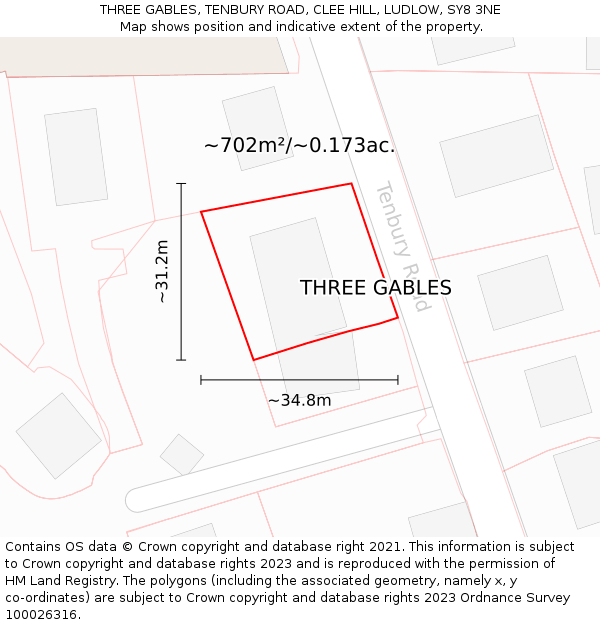 THREE GABLES, TENBURY ROAD, CLEE HILL, LUDLOW, SY8 3NE: Plot and title map