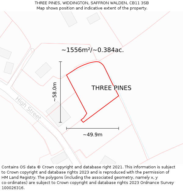 THREE PINES, WIDDINGTON, SAFFRON WALDEN, CB11 3SB: Plot and title map