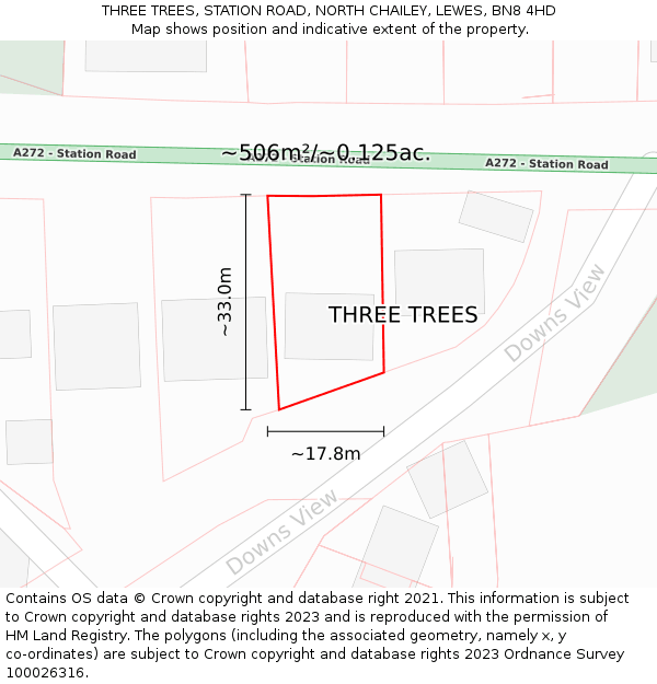 THREE TREES, STATION ROAD, NORTH CHAILEY, LEWES, BN8 4HD: Plot and title map