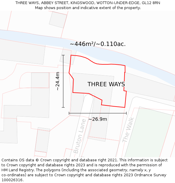 THREE WAYS, ABBEY STREET, KINGSWOOD, WOTTON-UNDER-EDGE, GL12 8RN: Plot and title map