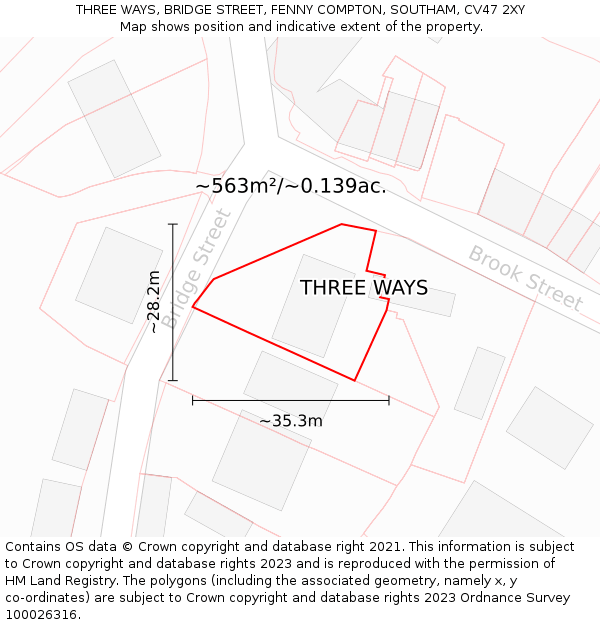 THREE WAYS, BRIDGE STREET, FENNY COMPTON, SOUTHAM, CV47 2XY: Plot and title map