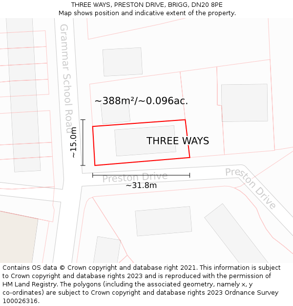 THREE WAYS, PRESTON DRIVE, BRIGG, DN20 8PE: Plot and title map