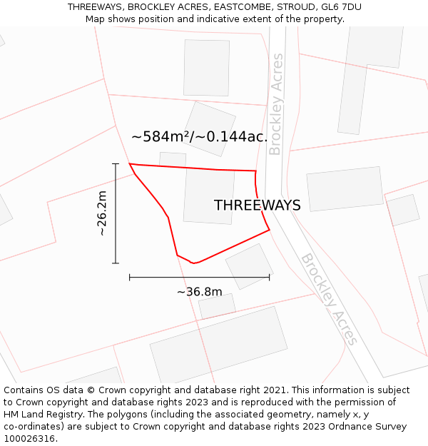 THREEWAYS, BROCKLEY ACRES, EASTCOMBE, STROUD, GL6 7DU: Plot and title map