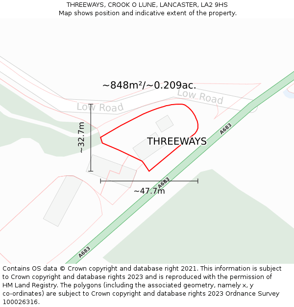 THREEWAYS, CROOK O LUNE, LANCASTER, LA2 9HS: Plot and title map