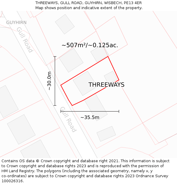 THREEWAYS, GULL ROAD, GUYHIRN, WISBECH, PE13 4ER: Plot and title map