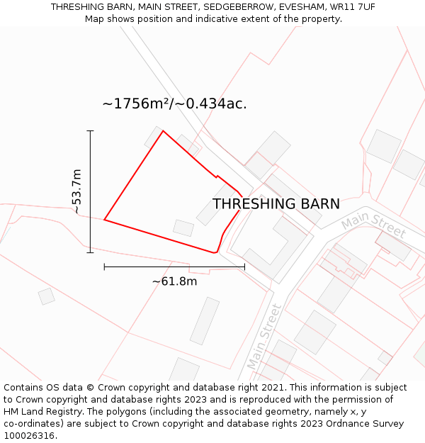 THRESHING BARN, MAIN STREET, SEDGEBERROW, EVESHAM, WR11 7UF: Plot and title map