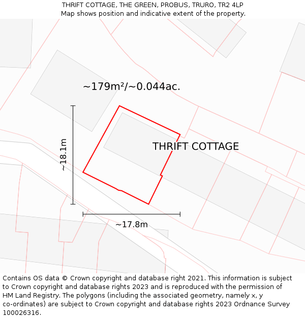 THRIFT COTTAGE, THE GREEN, PROBUS, TRURO, TR2 4LP: Plot and title map