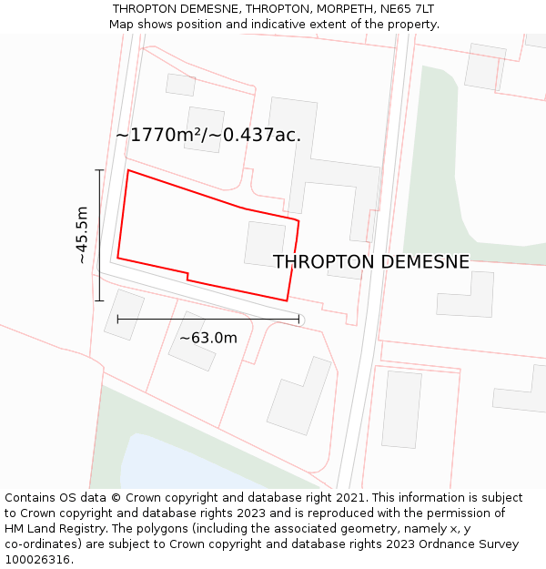 THROPTON DEMESNE, THROPTON, MORPETH, NE65 7LT: Plot and title map