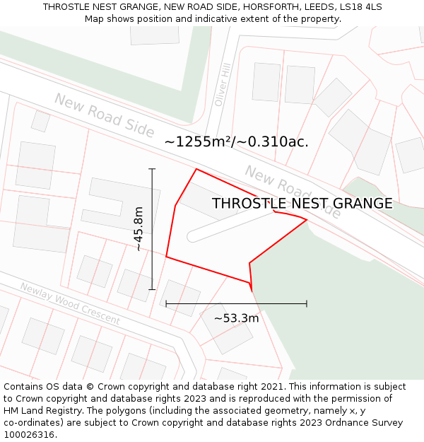 THROSTLE NEST GRANGE, NEW ROAD SIDE, HORSFORTH, LEEDS, LS18 4LS: Plot and title map