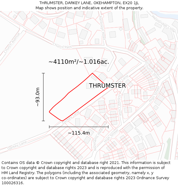 THRUMSTER, DARKEY LANE, OKEHAMPTON, EX20 1JL: Plot and title map