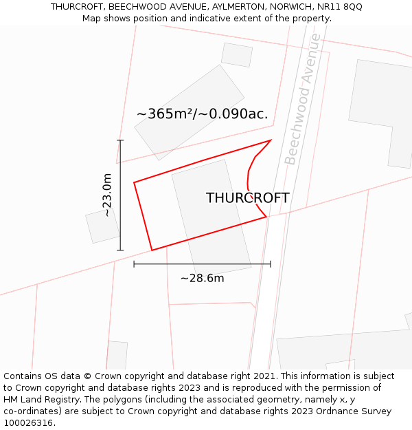 THURCROFT, BEECHWOOD AVENUE, AYLMERTON, NORWICH, NR11 8QQ: Plot and title map