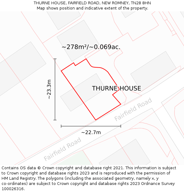 THURNE HOUSE, FAIRFIELD ROAD, NEW ROMNEY, TN28 8HN: Plot and title map