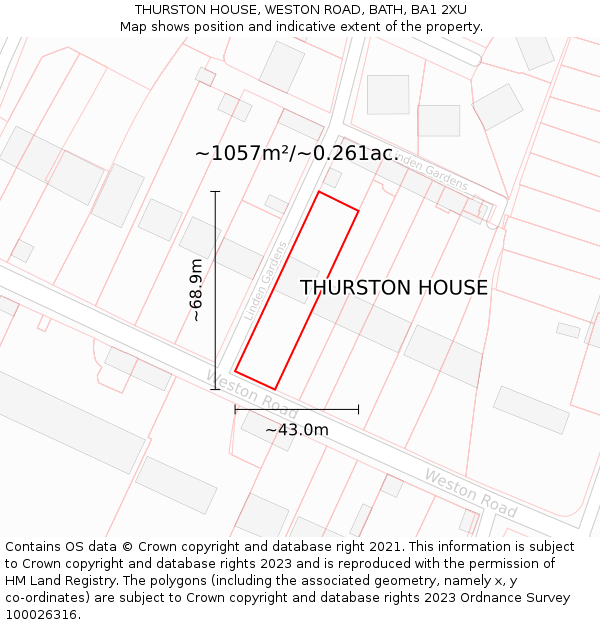 THURSTON HOUSE, WESTON ROAD, BATH, BA1 2XU: Plot and title map