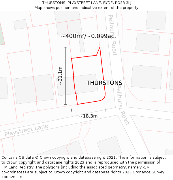 THURSTONS, PLAYSTREET LANE, RYDE, PO33 3LJ: Plot and title map