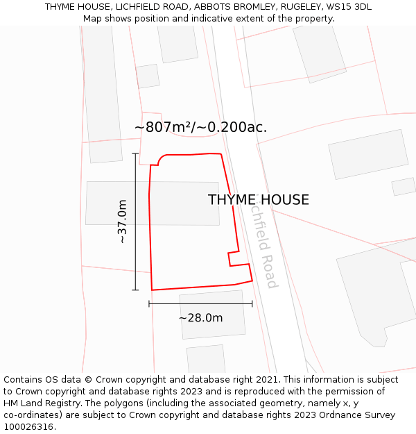 THYME HOUSE, LICHFIELD ROAD, ABBOTS BROMLEY, RUGELEY, WS15 3DL: Plot and title map