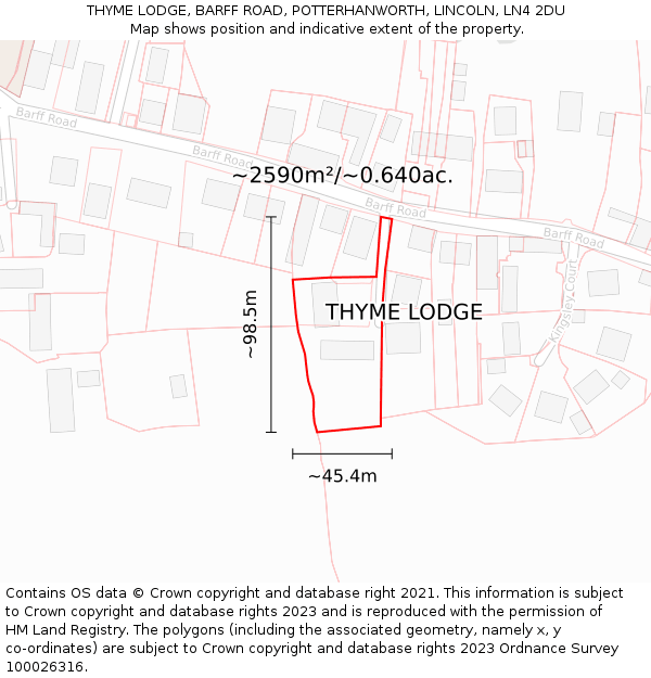 THYME LODGE, BARFF ROAD, POTTERHANWORTH, LINCOLN, LN4 2DU: Plot and title map