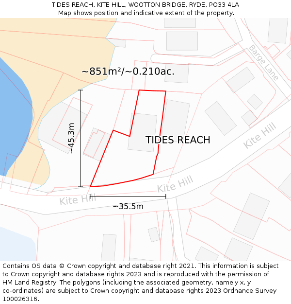 TIDES REACH, KITE HILL, WOOTTON BRIDGE, RYDE, PO33 4LA: Plot and title map