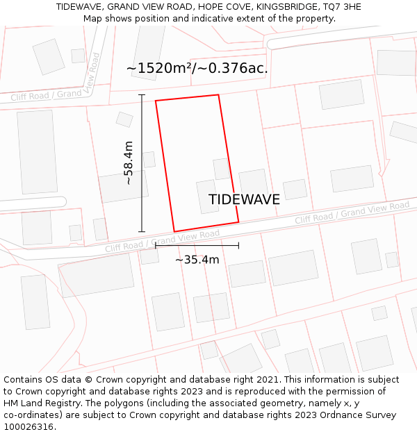 TIDEWAVE, GRAND VIEW ROAD, HOPE COVE, KINGSBRIDGE, TQ7 3HE: Plot and title map