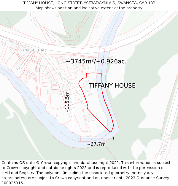 TIFFANY HOUSE, LONG STREET, YSTRADGYNLAIS, SWANSEA, SA9 1RP: Plot and title map