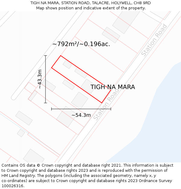 TIGH NA MARA, STATION ROAD, TALACRE, HOLYWELL, CH8 9RD: Plot and title map