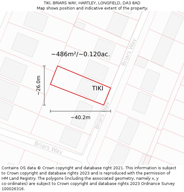 TIKI, BRIARS WAY, HARTLEY, LONGFIELD, DA3 8AD: Plot and title map