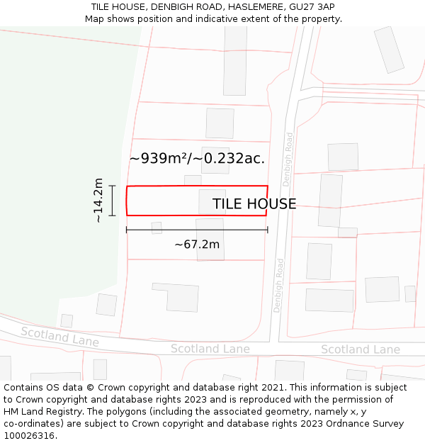 TILE HOUSE, DENBIGH ROAD, HASLEMERE, GU27 3AP: Plot and title map