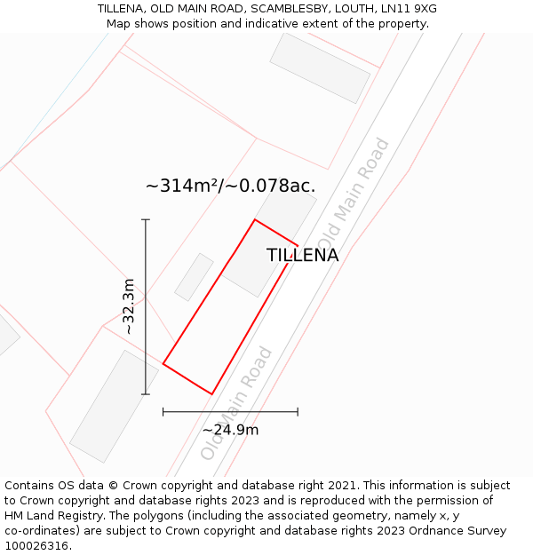 TILLENA, OLD MAIN ROAD, SCAMBLESBY, LOUTH, LN11 9XG: Plot and title map