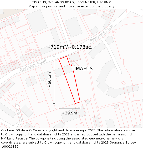 TIMAEUS, RYELANDS ROAD, LEOMINSTER, HR6 8NZ: Plot and title map