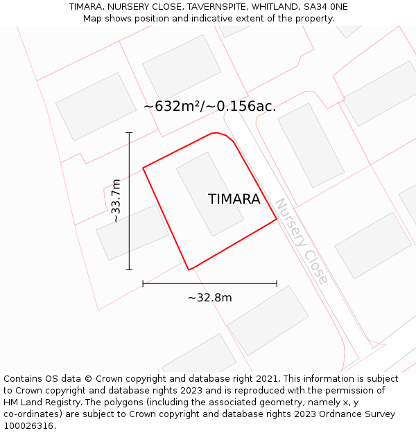 TIMARA, NURSERY CLOSE, TAVERNSPITE, WHITLAND, SA34 0NE: Plot and title map