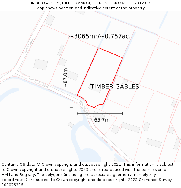 TIMBER GABLES, HILL COMMON, HICKLING, NORWICH, NR12 0BT: Plot and title map