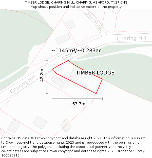 TIMBER LODGE, CHARING HILL, CHARING, ASHFORD, TN27 0NG: Plot and title map