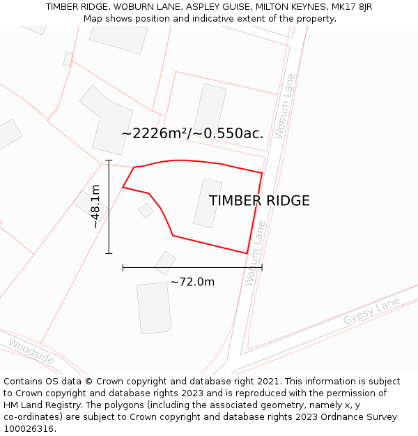 TIMBER RIDGE, WOBURN LANE, ASPLEY GUISE, MILTON KEYNES, MK17 8JR: Plot and title map