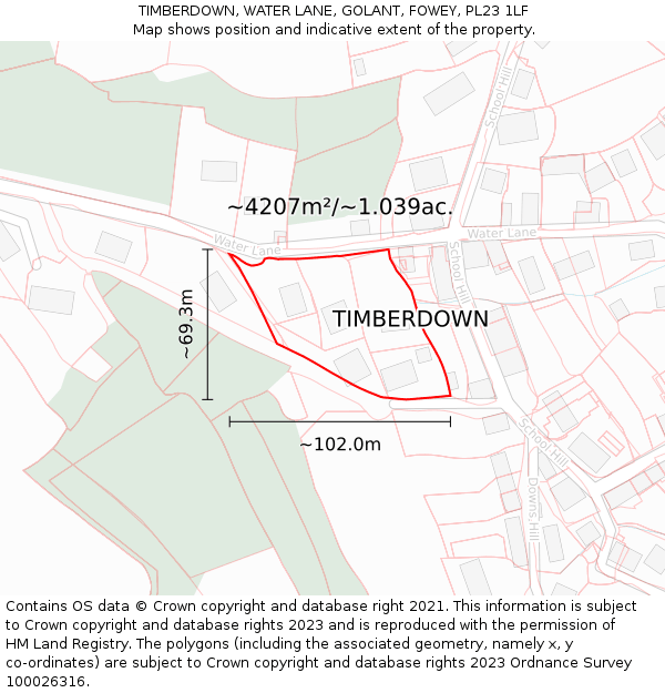 TIMBERDOWN, WATER LANE, GOLANT, FOWEY, PL23 1LF: Plot and title map