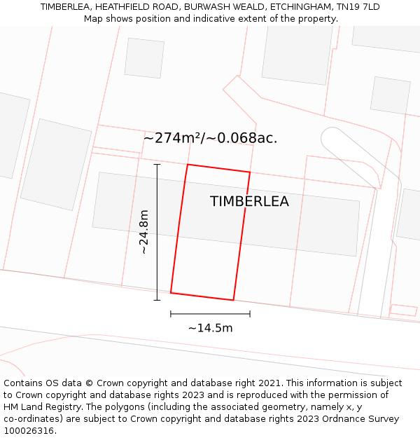 TIMBERLEA, HEATHFIELD ROAD, BURWASH WEALD, ETCHINGHAM, TN19 7LD: Plot and title map